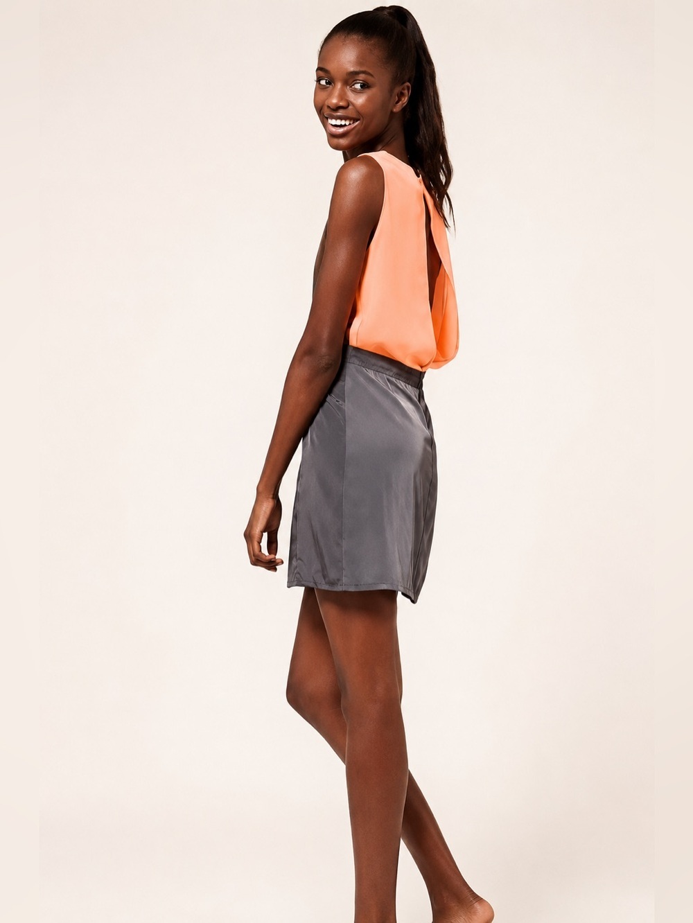 Vero Moda ASOS Gray Coral Open Back Colorblock Mini Dress S